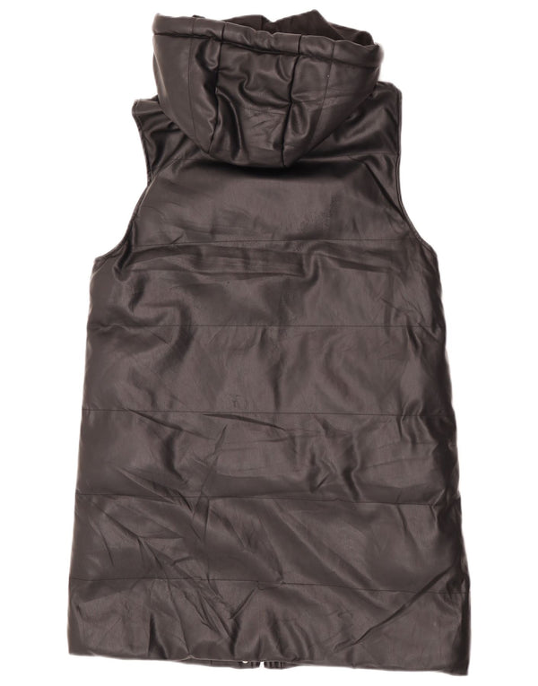 Zara Mujer Chaleco Acolchado De Piel Sintética Con Capucha De Gran Tamaño UK 40 Small Negro