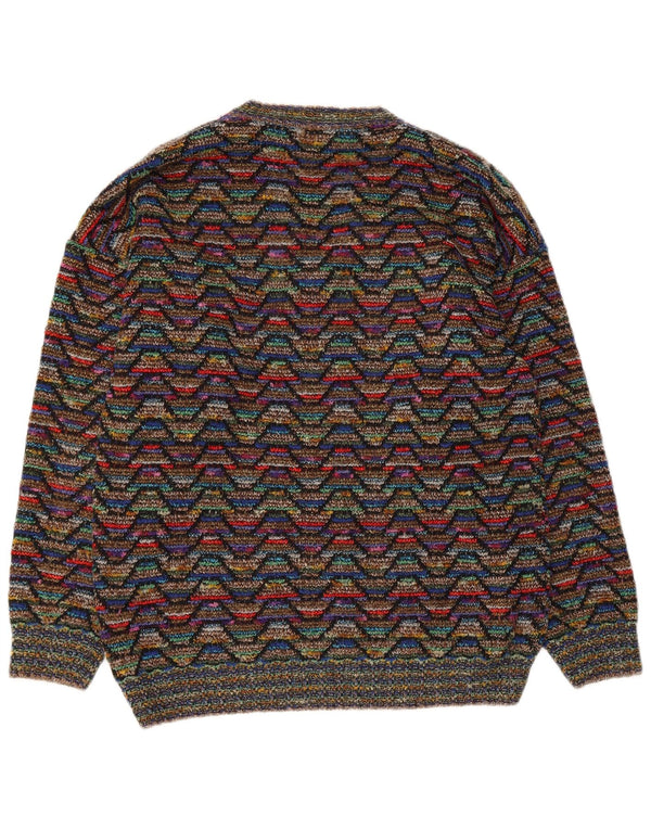Vintage hombres V-cuello jumper suéter pequeño multicolor Chevron lana