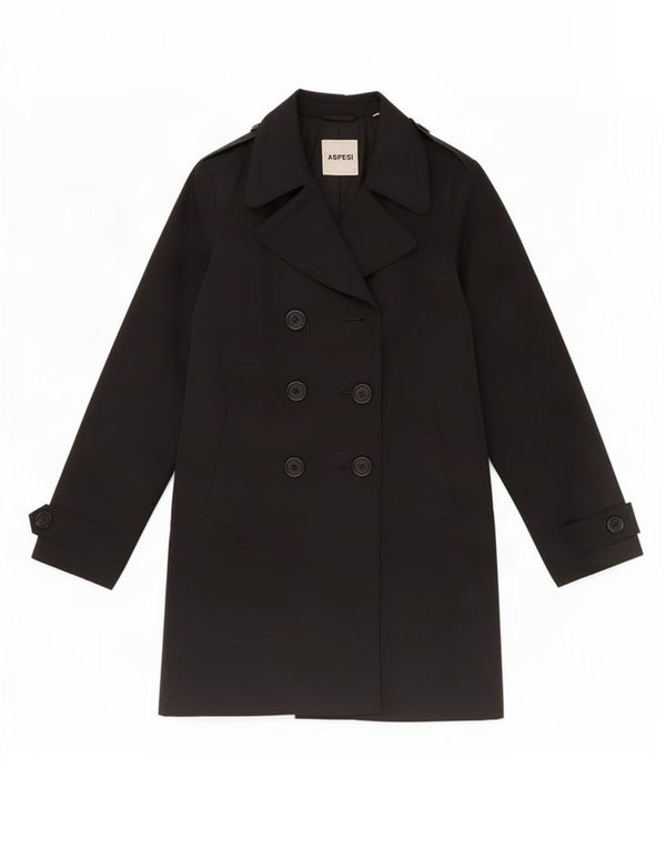Aspesi Gabardina de doble botonadura para mujer UK 10 Small Azul marino Algodón