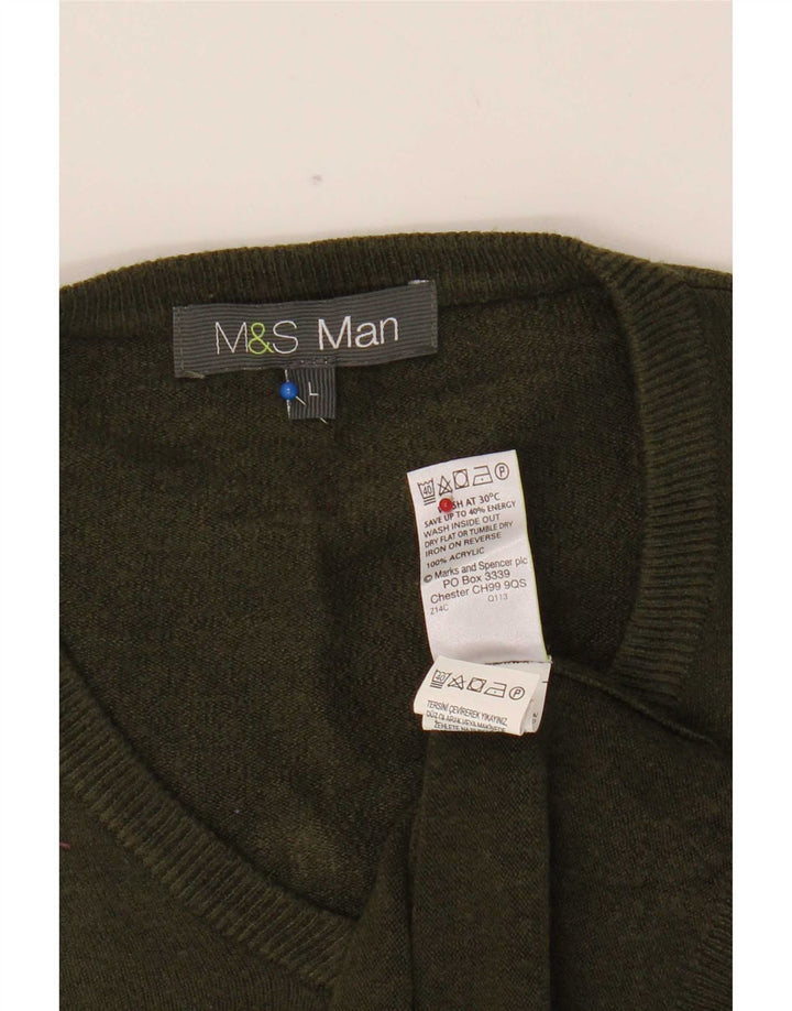 Marks & Spencer Suéter con Cuello en V para Hombre Acrílico Caqui Grande