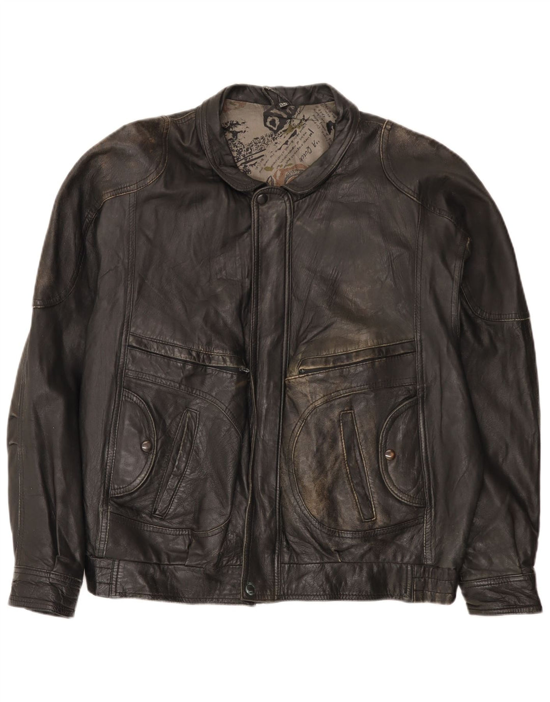 Chaqueta bomber de cuero vintage para hombre IT 54 2XL negro