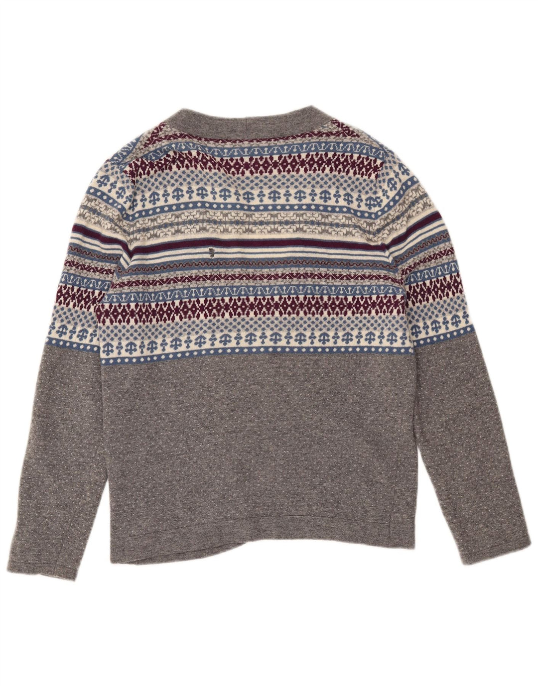Benetton Cárdigan Mujer ES 44 Lana Fair Isle Gris Medio