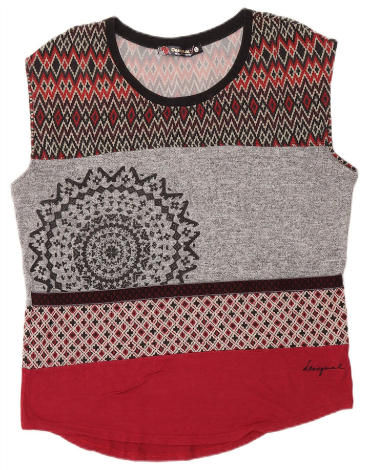 Desigual Mujer Chaleco Top UK 40 Grande Multicolor Geométrico