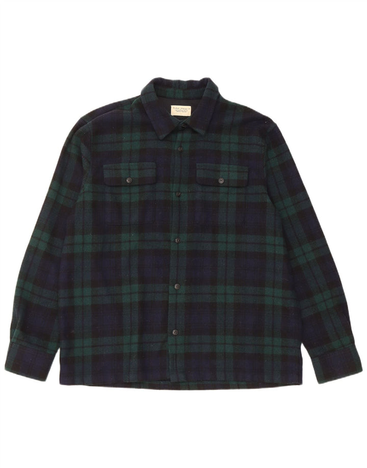 Camisa de franela para hombre Nudie Jeans de lana a cuadros azul marino grande