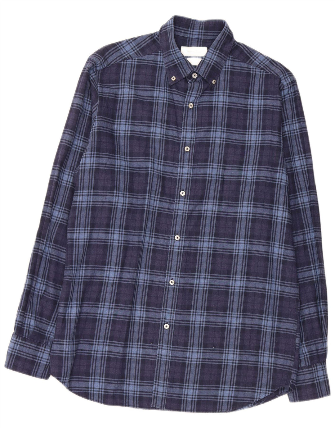 MASSIMO DUTTI Camisa Franela Hombre Mediana Azul Marino Cuadros Algodón