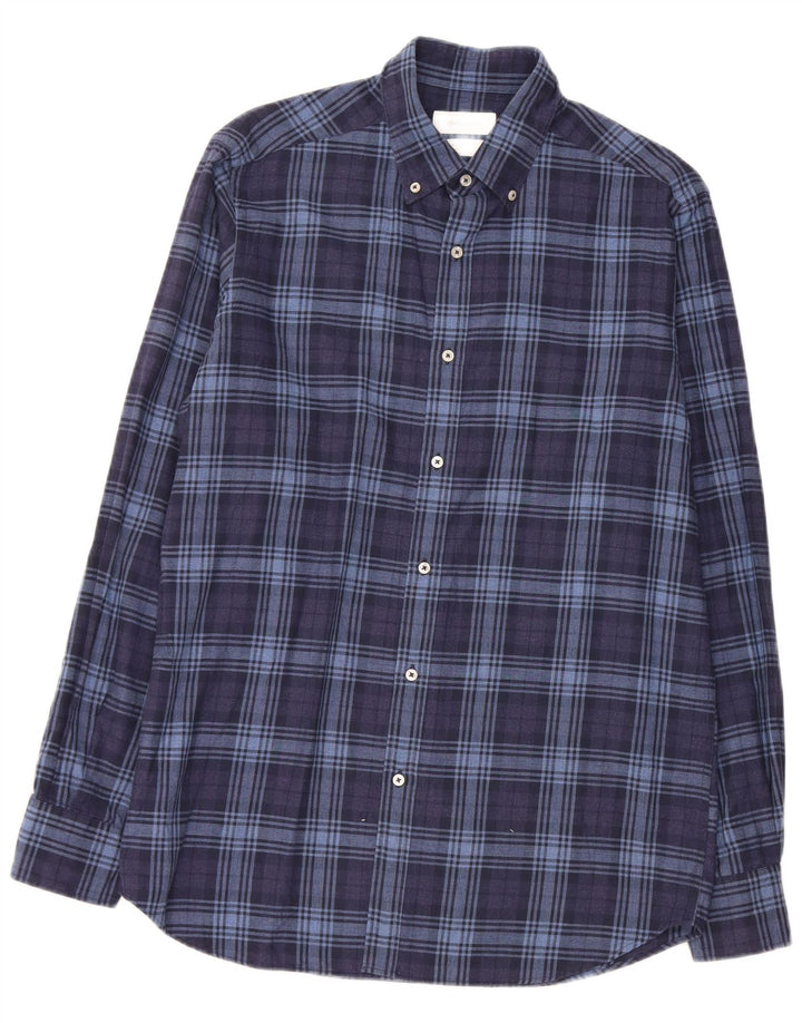 MASSIMO DUTTI Camisa Franela Hombre Mediana Azul Marino Cuadros Algodón