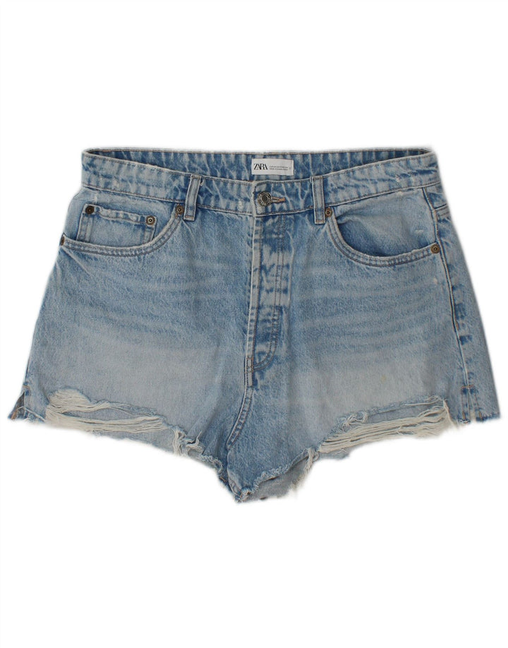 Zara Mujer Pantalones Cortos De Mezclilla Desgastados EU 44 XL W34 Azul