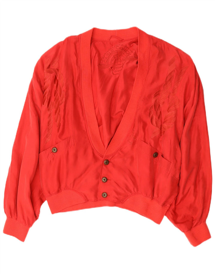 Vintage hombres gráfico bomber chaqueta Reino Unido 42 XL seda roja
