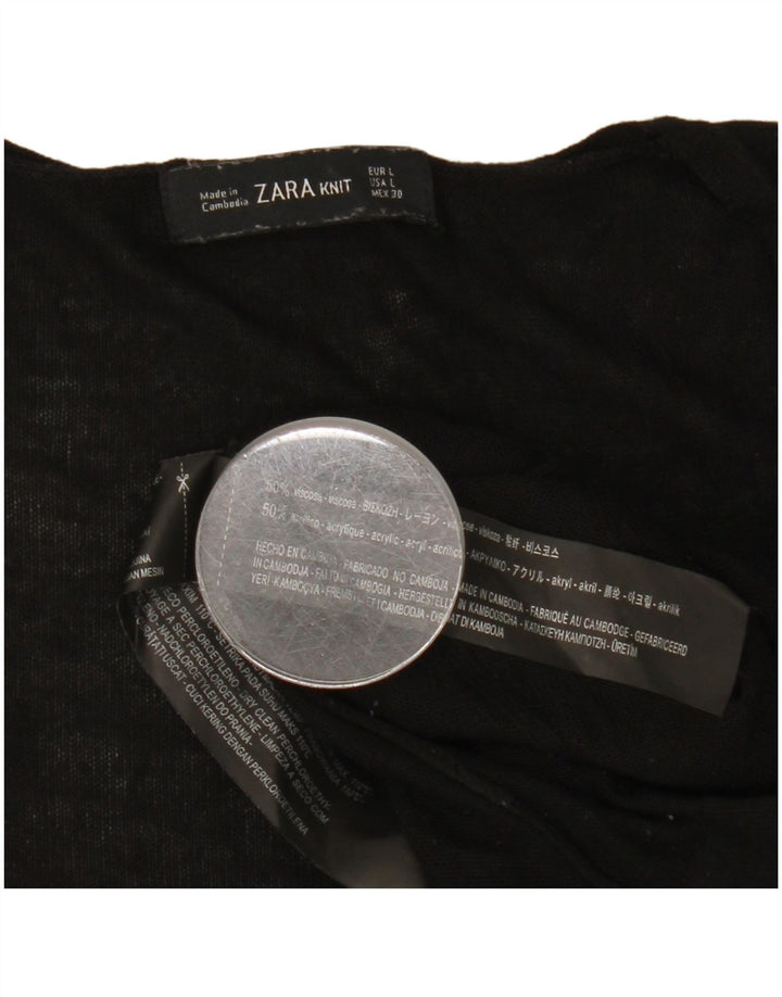Zara Mujer Top Manga Larga UK 46 Large Viscosa Negra