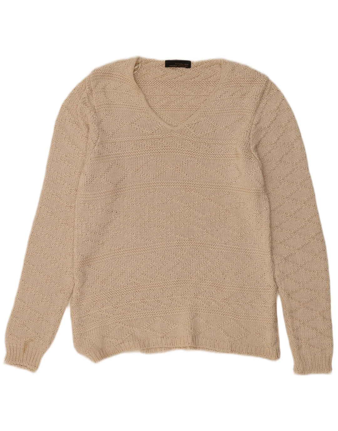 Zara Hombre Jersey Con Cuello En V Jersey XL Acrílico Beige