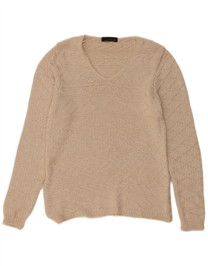 Zara Hombre Jersey Con Cuello En V Jersey XL Acrílico Beige