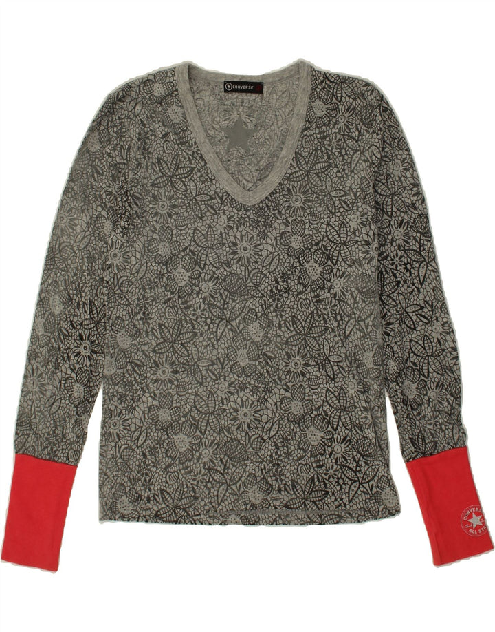 CONVERSE Womens Top Long Sleeve UK 10 Small Grey Floral Cotton Vintage Converse and Second-Hand Converse from Messina Hembry 