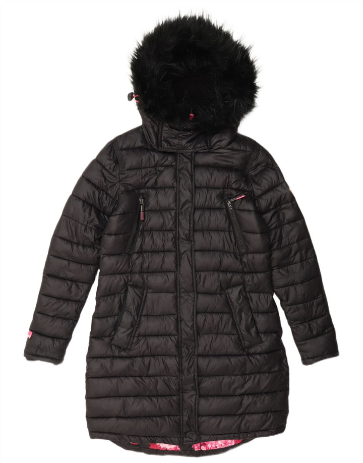 Superdry Abrigo acolchado con capucha para mujer, talla 48, nailon negro mediano