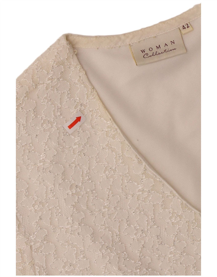 Blusa vintage de manga corta para mujer IT 42 Mediana Off White Poliamida