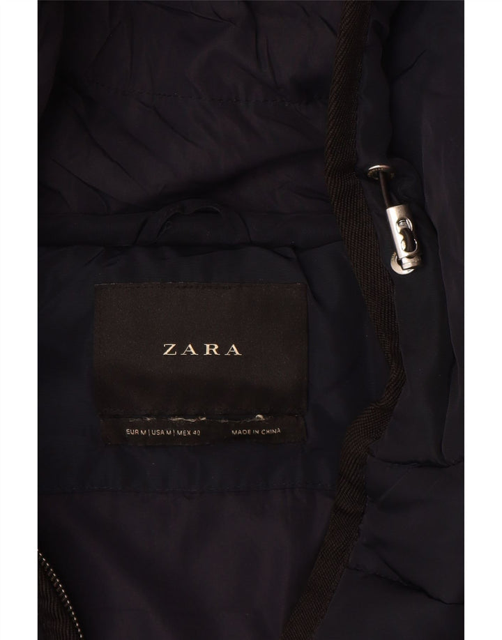 ZARA Hombre Chaqueta Acolchada Con Capucha ES 38 Medium Azul Marino Colorblock