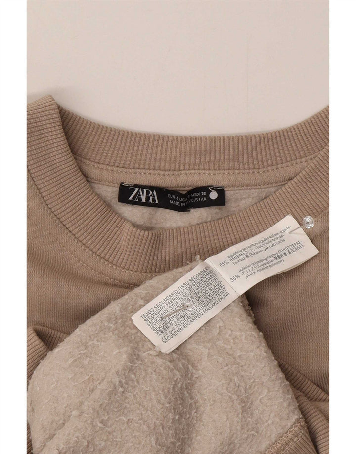 Zara Mujer Sudadera Oversize Jersey UK 10 Small Beige Algodón