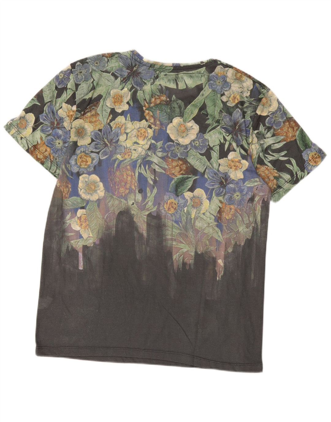 Zara Hombre Camiseta Gráfica Top Grande Gris Floral Poliéster