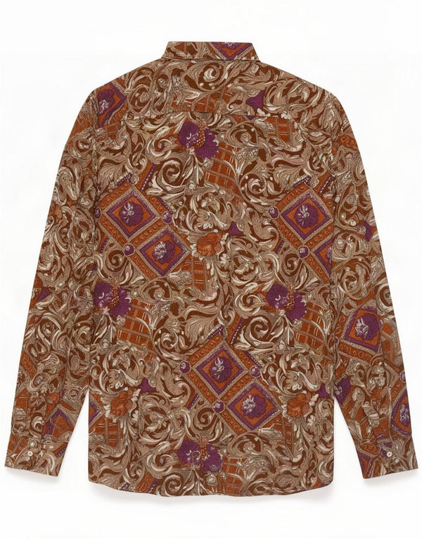 Vintage Mens Shirt XL Brown Floral