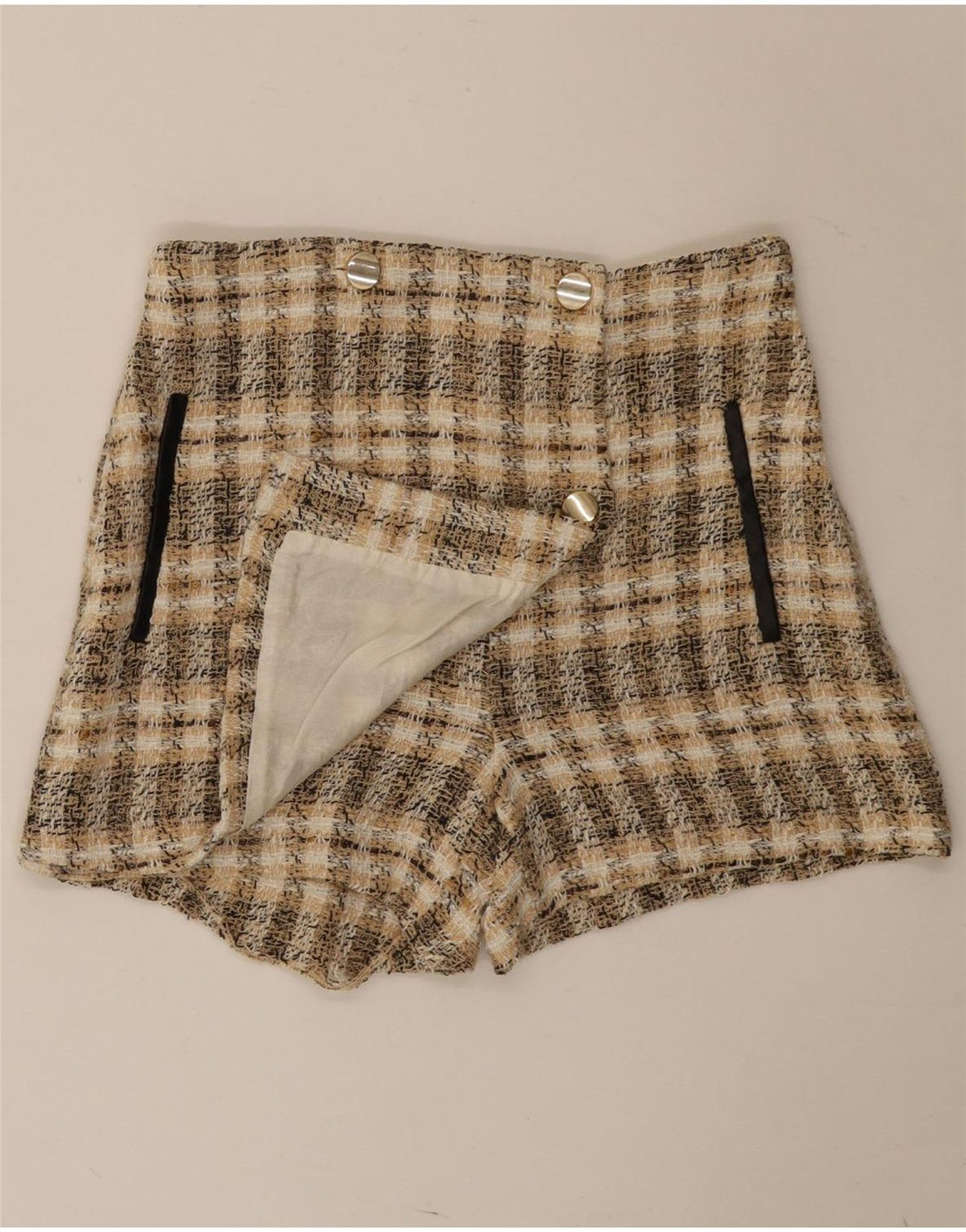 Zara Mujer Shorts Casual Medio W28 Marrón Cuadros Poliéster