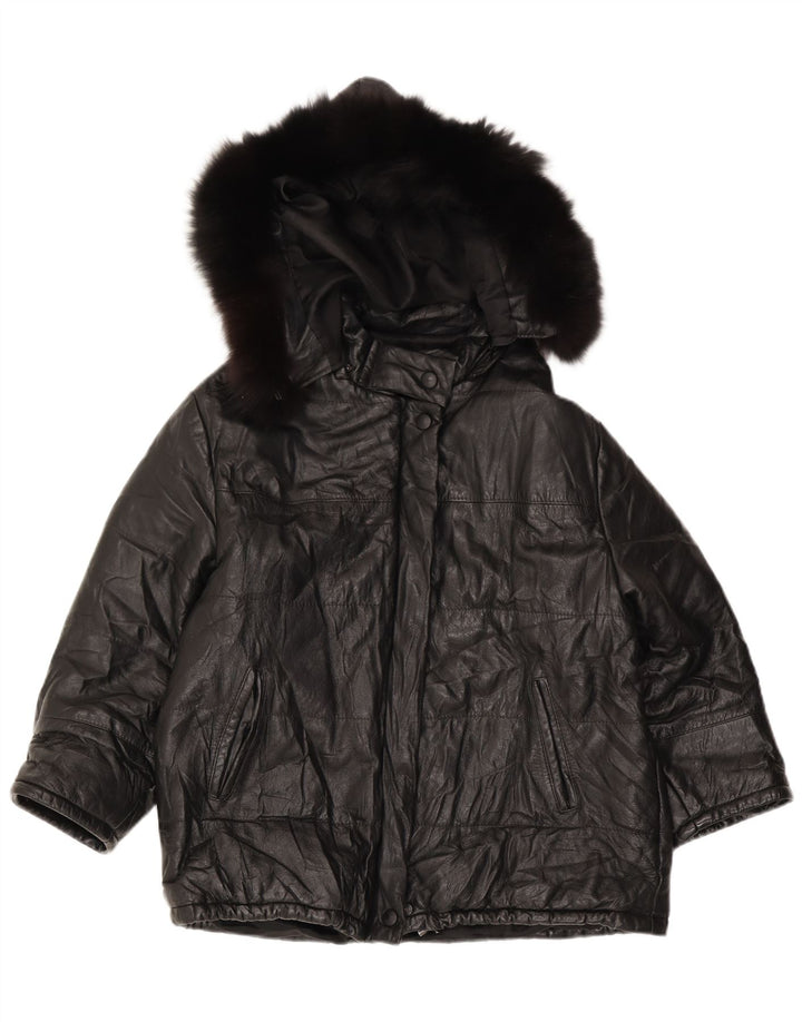 Max Mujer Chaqueta De Cuero Con Capucha UK 40 XL Negro