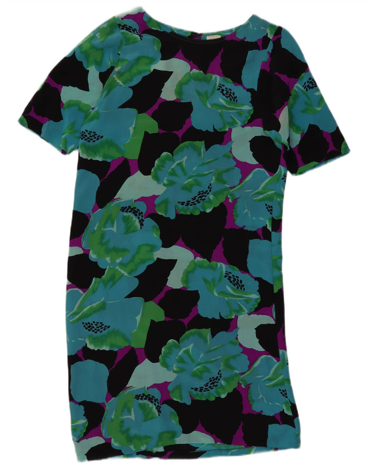 VINTAGE Vestido recto para mujer Reino Unido 12 Seda floral multicolor mediana