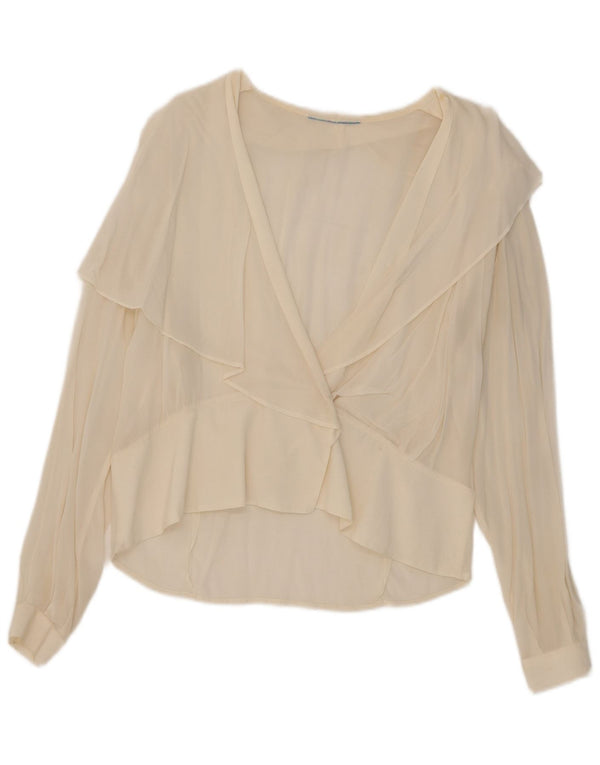 Vintage mujeres ver a través de Cardigan Top Reino Unido 14 grande de blanco