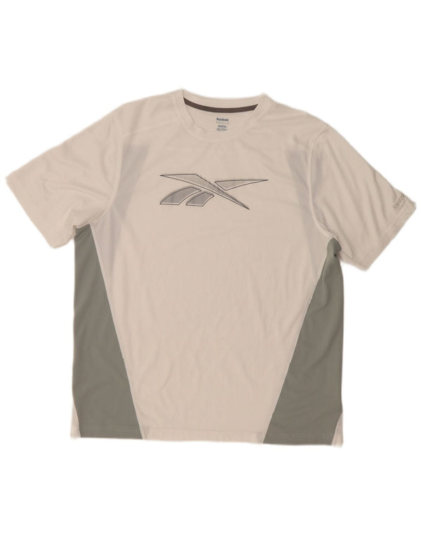 Reebok Camiseta gráfica para hombre Top XL Blanco Colorblock Poliéster