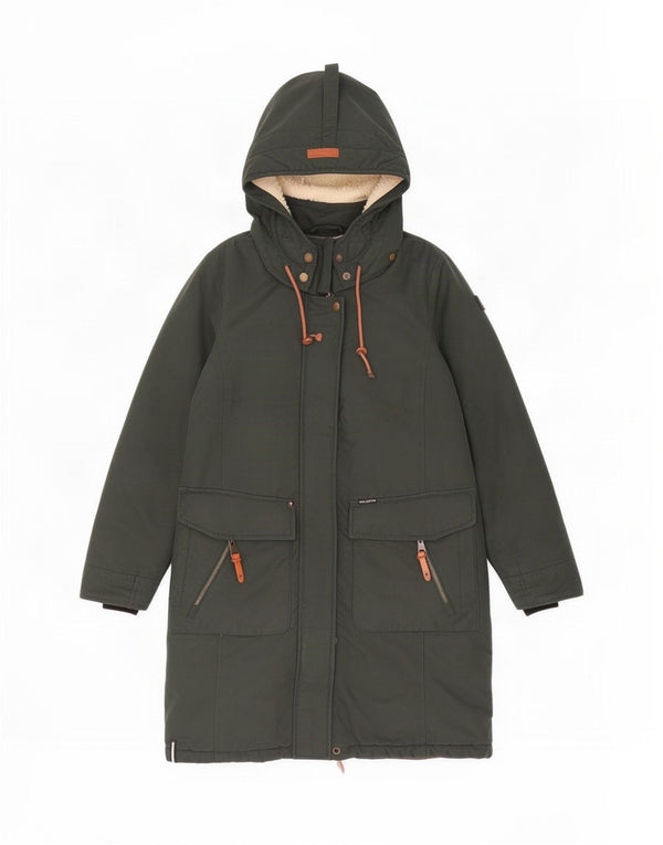 KHUJO Chaqueta Parka Sherpa de Gran Tamaño con Capucha para Mujer UK 10 Small Khaki Cotton