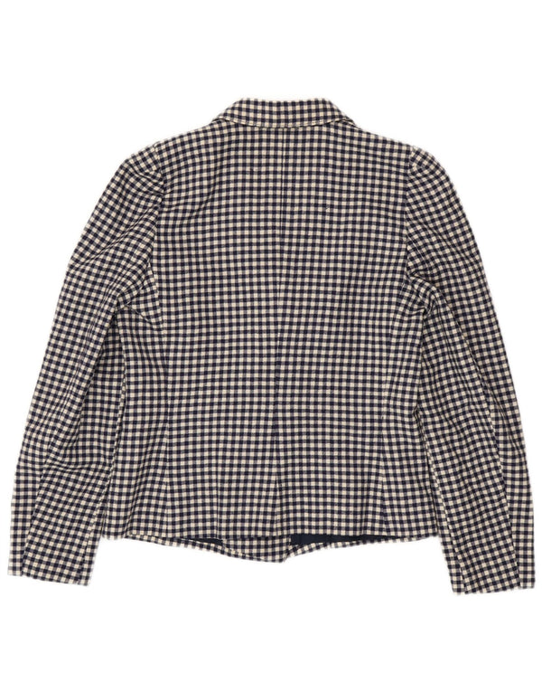 Vintage mujer doble pecho Blazer chaqueta IT 42 medio azul marino Gingham