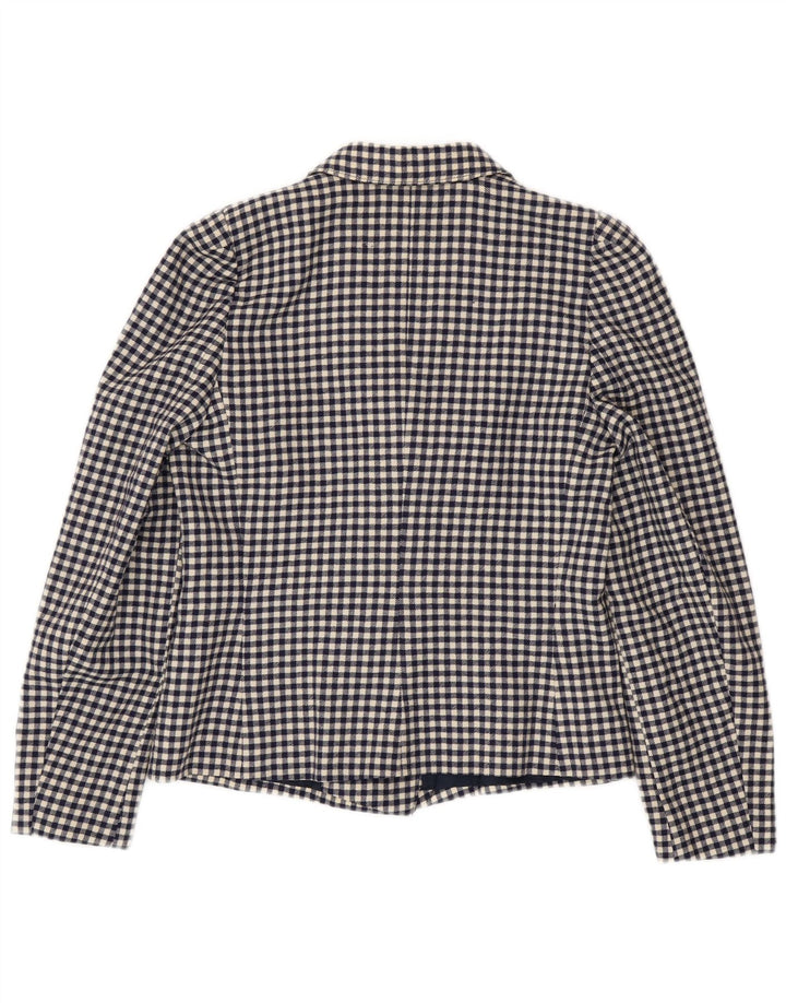 Vintage mujer doble pecho Blazer chaqueta IT 42 medio azul marino Gingham