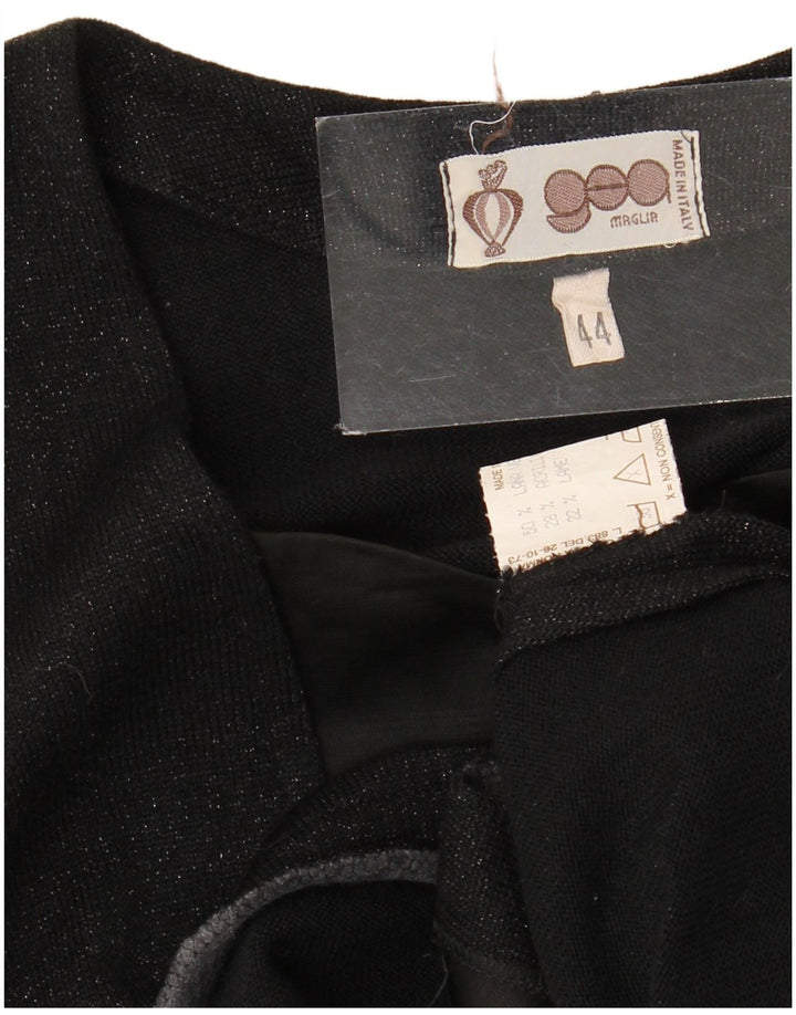 Vintage mujer abierto cardigan suéter IT 44 medio negro lana virgen