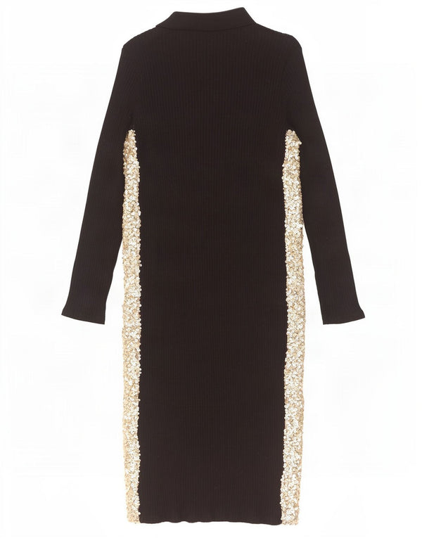 Zara Vestido Polo De Manga Larga Para Mujer UK 44 Grande Negro Colorblock