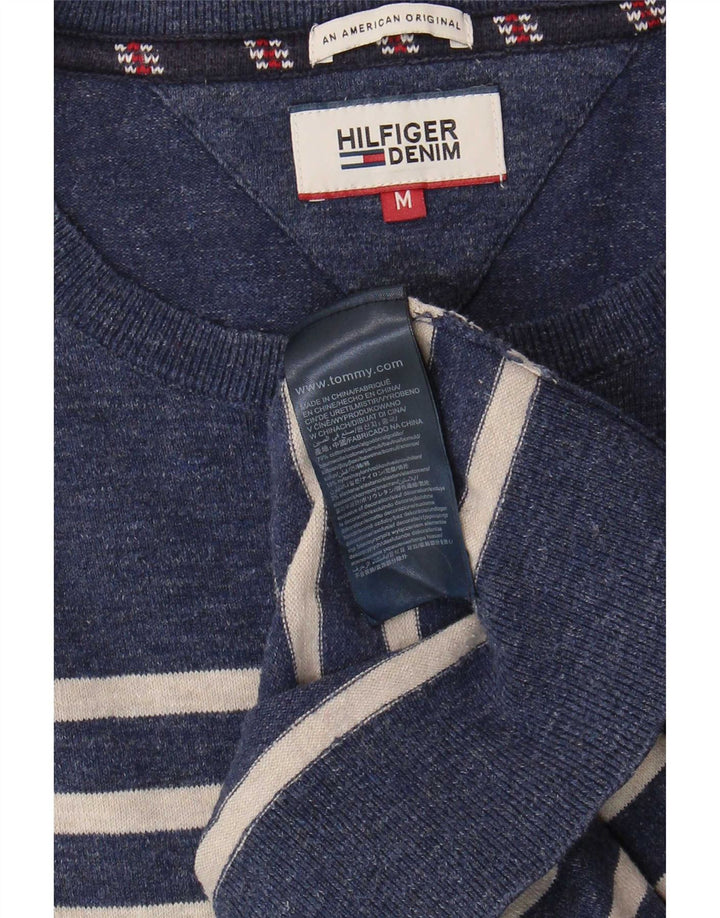 Tommy Hilfiger Jersey con Cuello Barco para Hombre, Jersey de Rayas Azul Marino Mediano