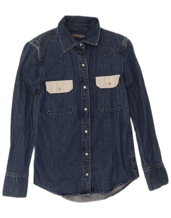 Calvin Klein Jeans Camisa vaquera para mujer UK 6 XS Azul marino Colorblock Algodón