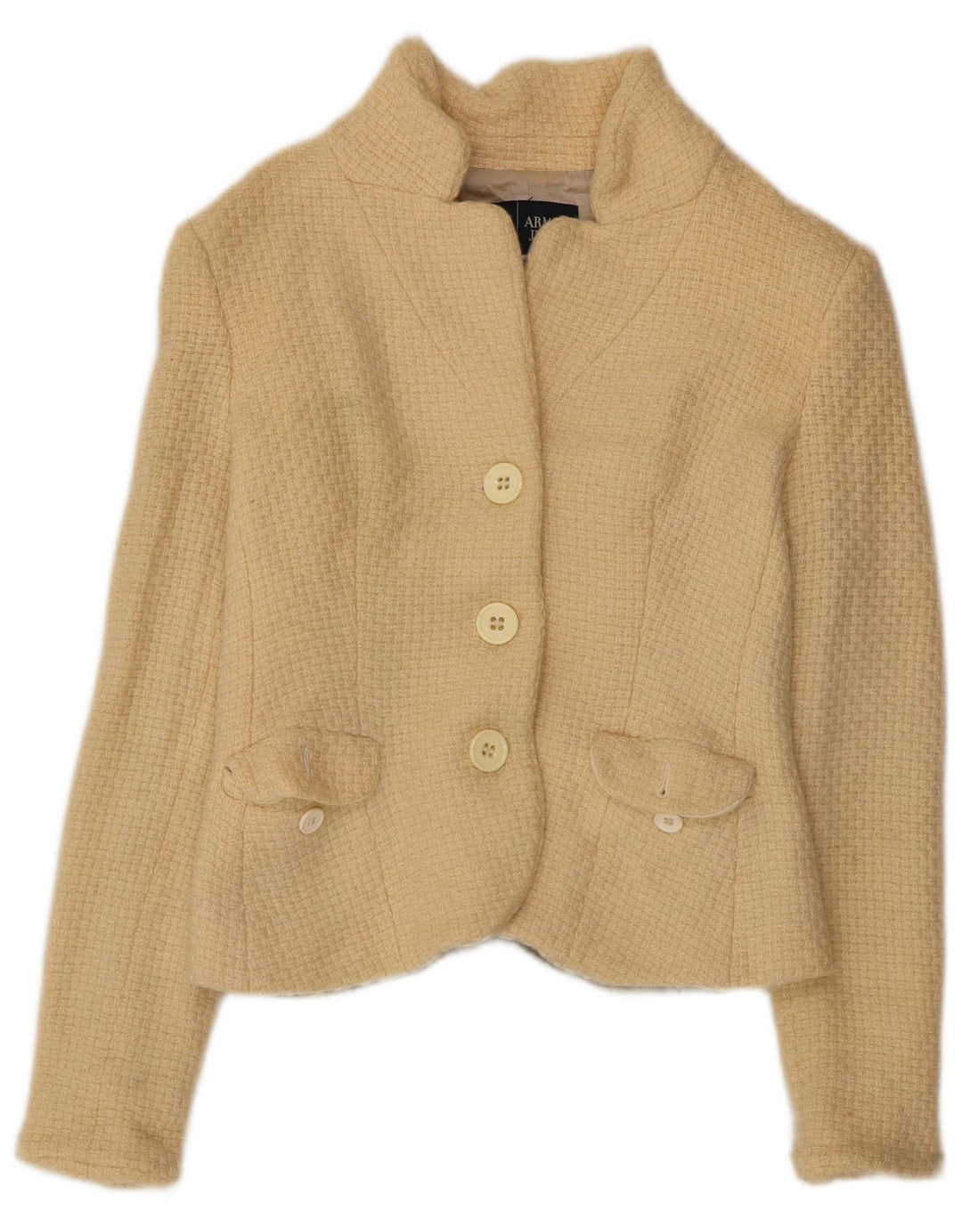 ARMANI JEANS Chaqueta tipo blazer corta de 3 botones para mujer Reino Unido 12 Lana beige mediana