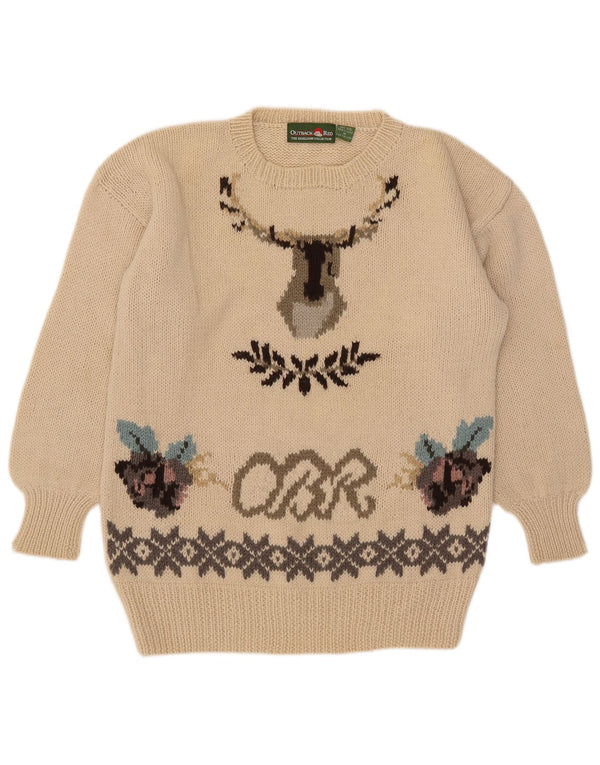 Suéter tipo jersey con cuello redondo y gráfico para hombre Outback Red, color beige medio, Fair Isle