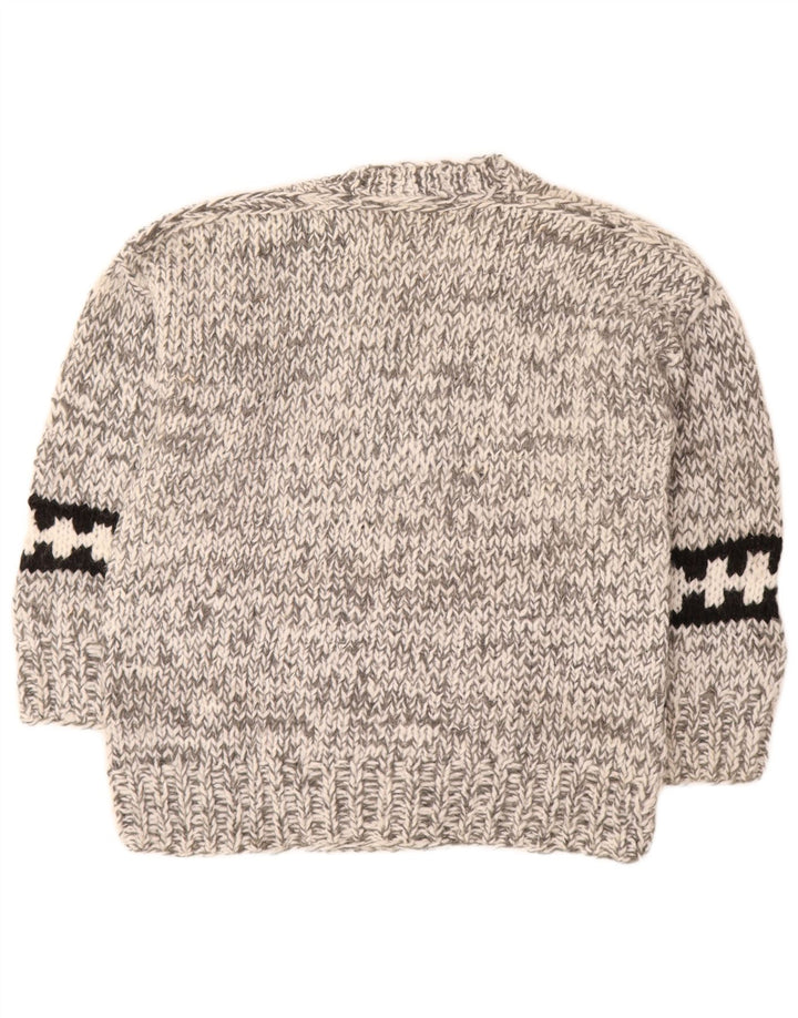 Vintage hombres V-cuello jumper suéter medio gris Fair Isle