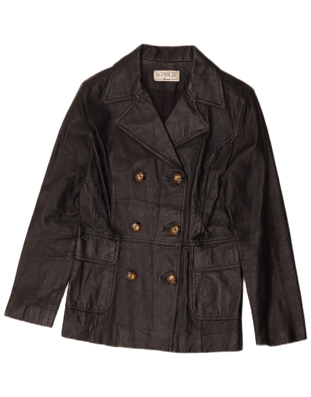 Vintage mujer doble pecho chaqueta de cuero Reino Unido 8 pequeño negro clásico