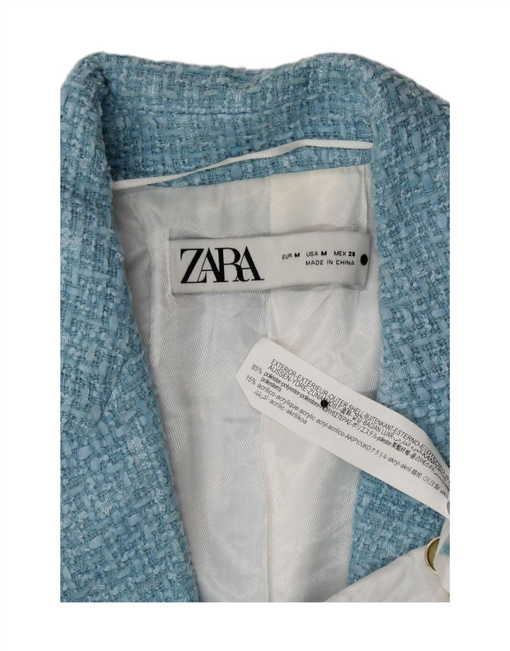 Zara Chaqueta Blazer De Doble Botonadura Para Mujer UK 44 Poliéster A Cuadros Azul Medio