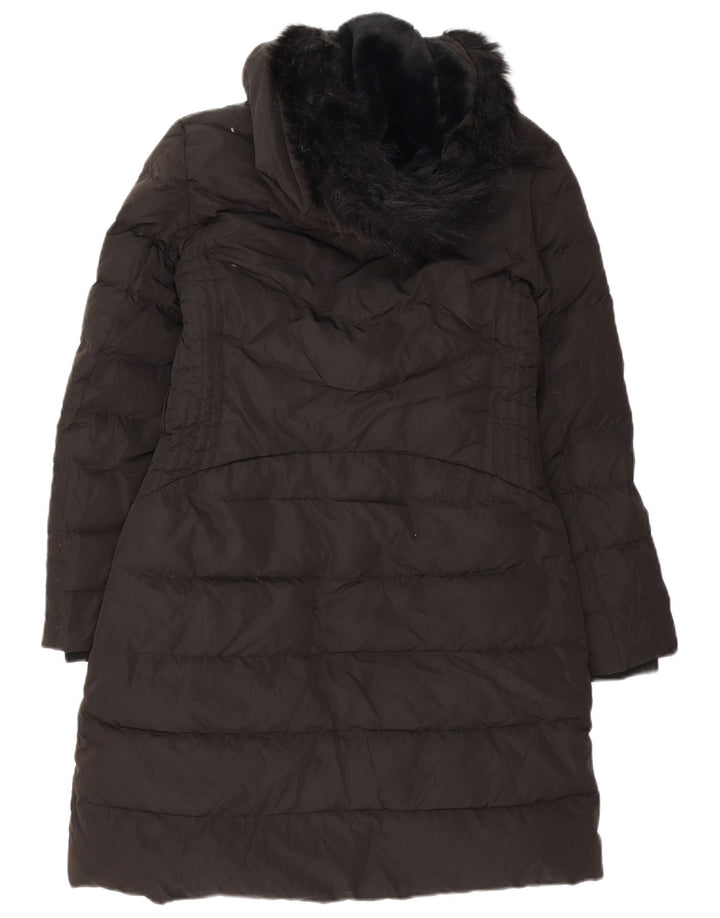 Zara Mujer Abrigo Acolchado Con Capucha UK 44 Medio Negro Poliéster