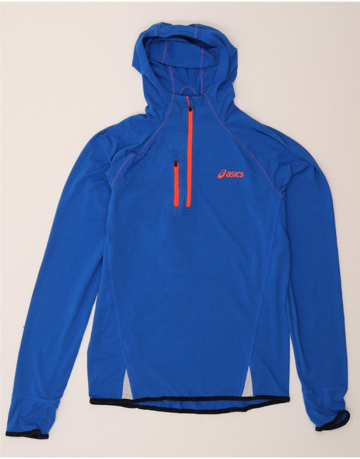 Asics Hombre Zip Neck Hooded Top Manga Larga Poliéster Azul Medio