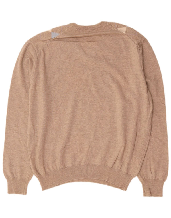 Bramante Mens V-Neck Jumper Sweater IT 54 XL Beige Argyle/Diamond
