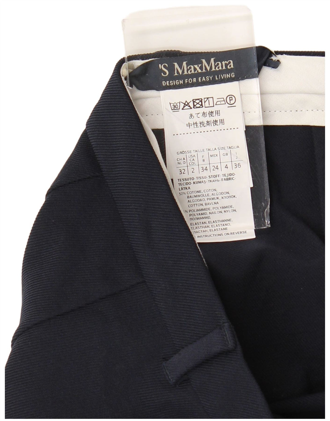 MAX MARA Pantalones de traje con corte de bota para mujer UK 4 XS W26 L25 Azul marino Algodón