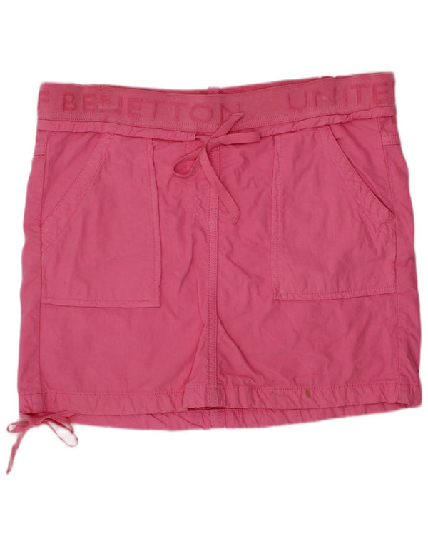 BENETTON Girls Graphic Straight Skirt 13-14 Years W28  Pink