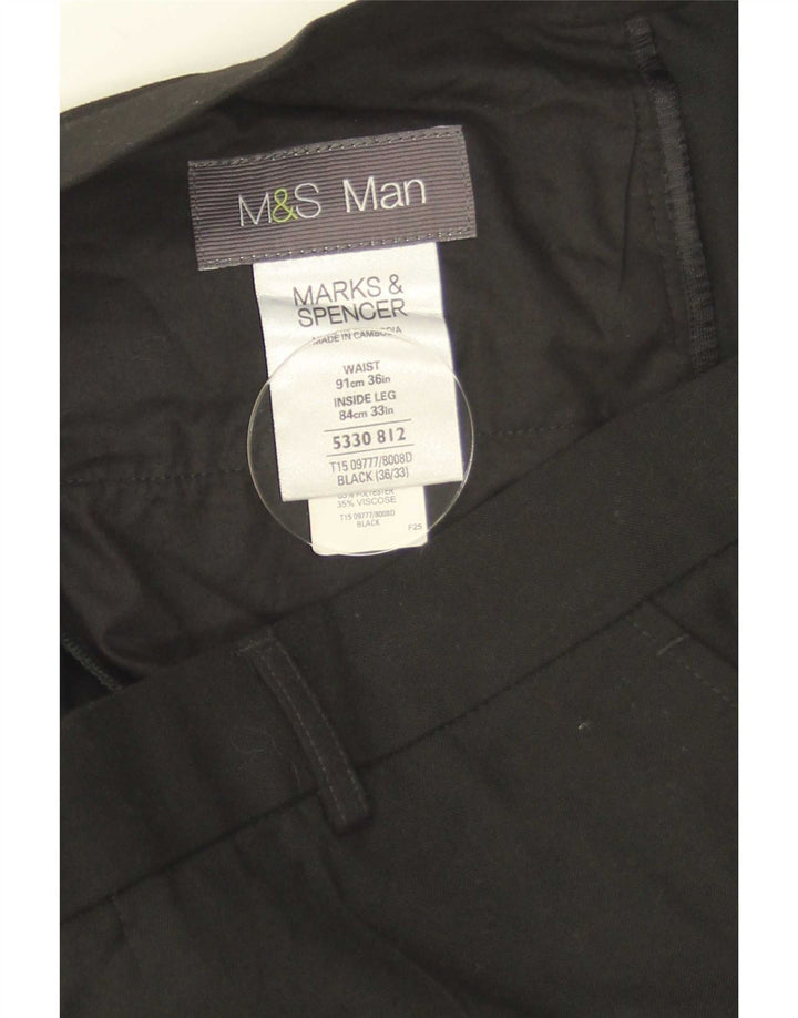 Marks & Spencer Pantalón de traje recto para hombre W36 L33 Poliéster negro