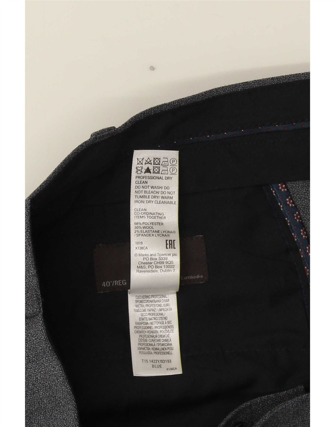 Marks & Spencer Pantalón de traje regular para hombre W40 L31 Poliéster azul