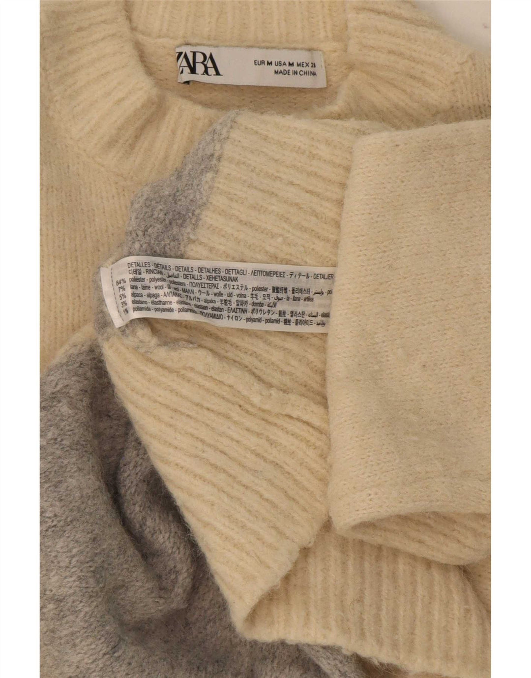 Zara Mujer Jersey De Cuello Alto Jersey UK 44 Medio Beige Colorblock