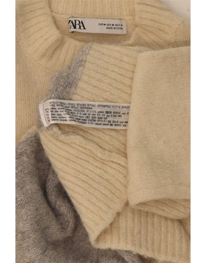 Zara Mujer Jersey De Cuello Alto Jersey UK 44 Medio Beige Colorblock