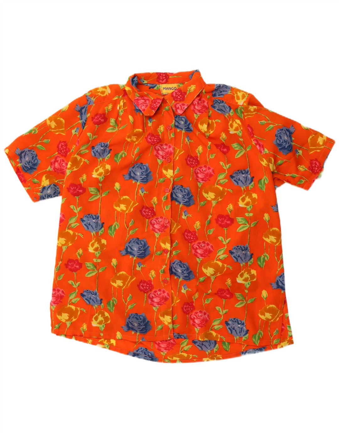 Mango Blusa camisera extragrande de manga corta para mujer UK 46 Grande Naranja Floral