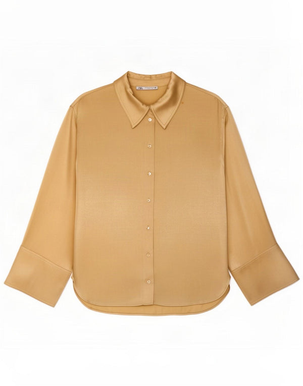 Zara Blusa camisera extragrande de manga 3/4 para mujer UK 44 Viscosa amarilla mediana